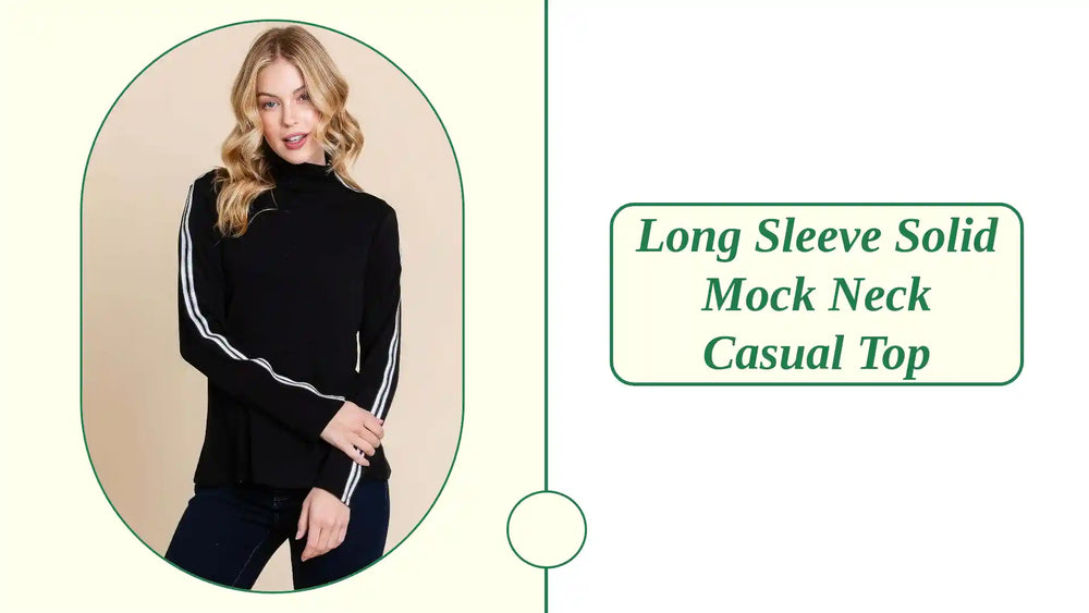 Long Sleeve Solid Mock Neck Casual Top by@Outfy