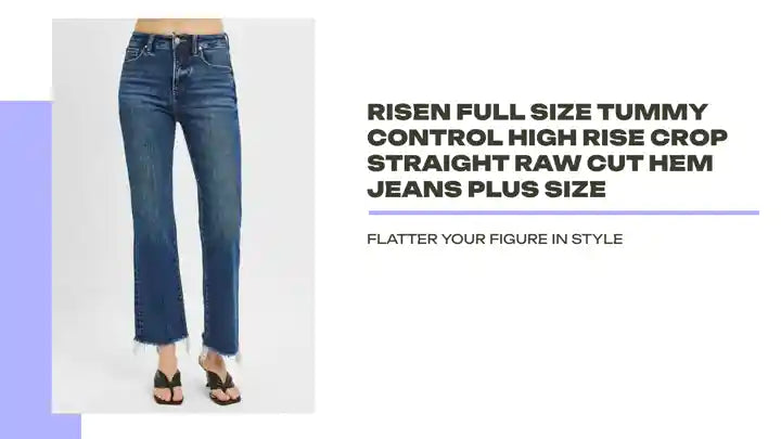 RISEN Full Size Tummy Control High Rise Crop Straight Raw Cut Hem Jeans Plus Size by@Outfy