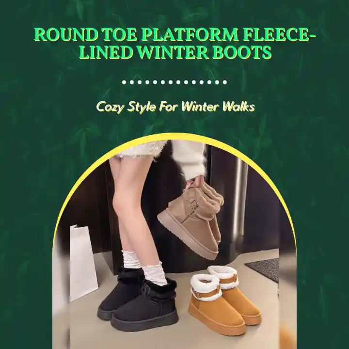 Round Toe Platform Fleece-Lined Winter Boots by@Outfy