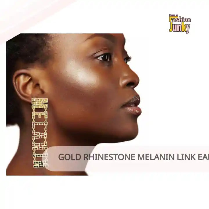 Gold Rhinestone MELANIN Link Earrings by@Outfy
