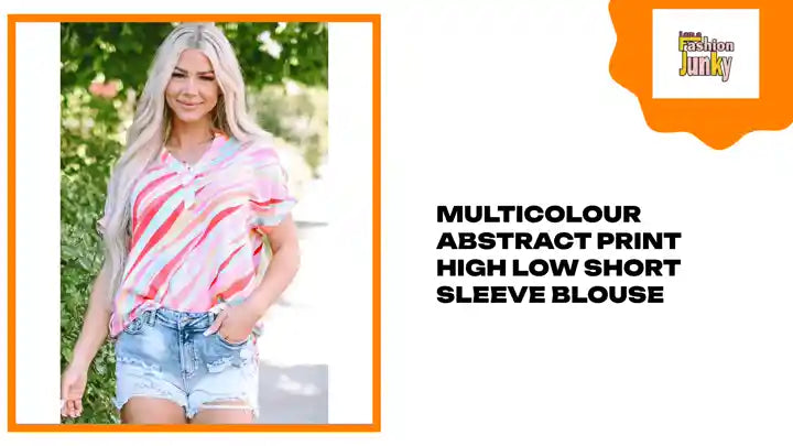 Multicolour Abstract Print High Low Short Sleeve Blouse by@Outfy