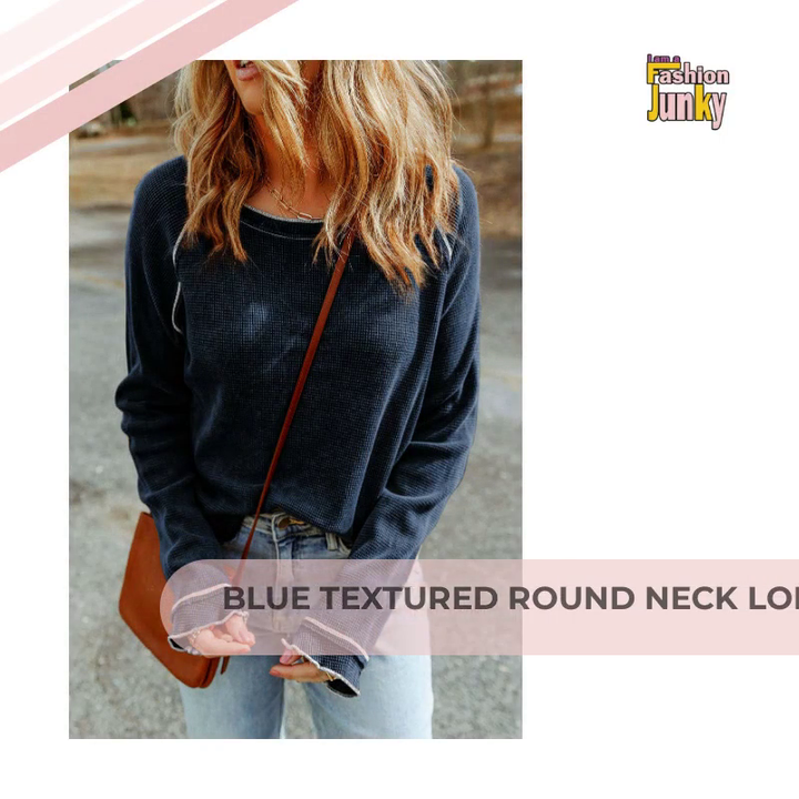 Blue Textured Round Neck Long Sleeve Top by@Outfy