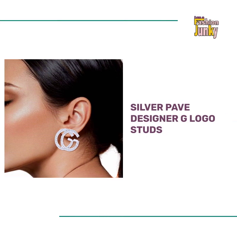 Silver Pave Designer G Logo Studs by@Outfy