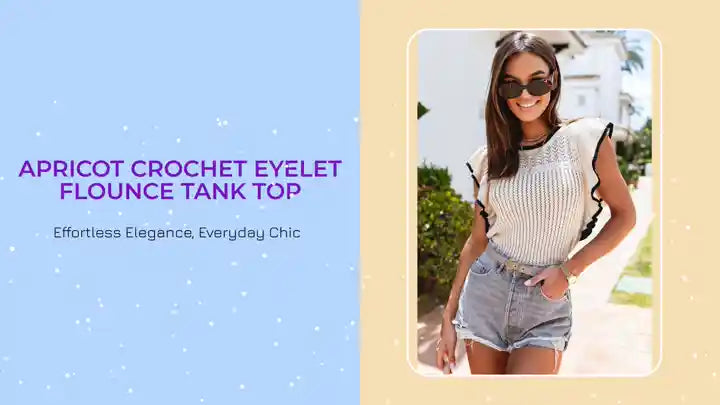 Apricot Crochet Eyelet Flounce Tank Top by@Outfy