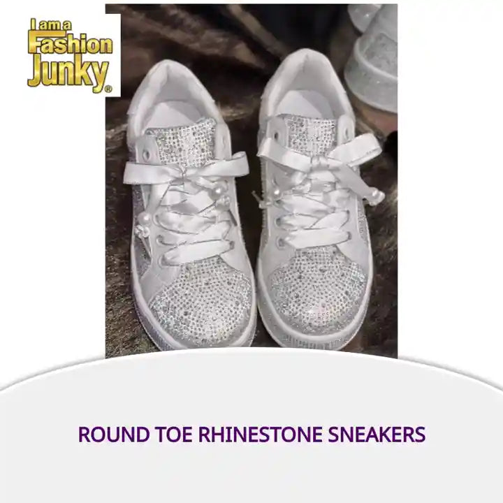 Round Toe Rhinestone Sneakers by@Outfy