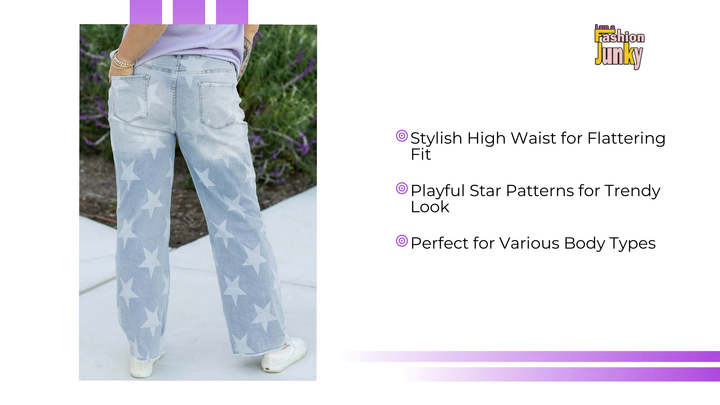Beau Blue High Waist Star Pattern Plus Size Jeans by@Outfy