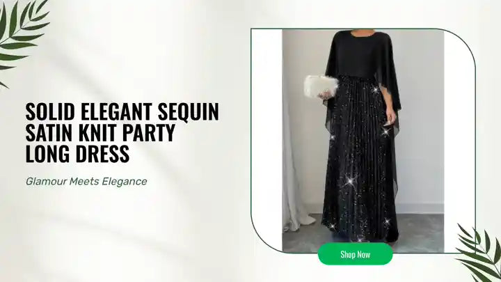 Solid Elegant Sequin Satin Knit Party Long Dress by@Outfy