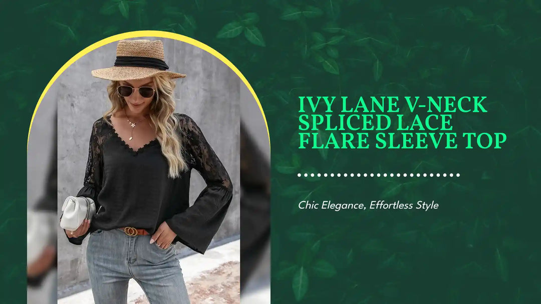 Ivy Lane V-Neck Spliced Lace Flare Sleeve Top by@Outfy