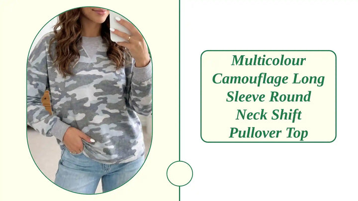 Multicolour Camouflage Long Sleeve Round Neck Shift Pullover Top by@Outfy