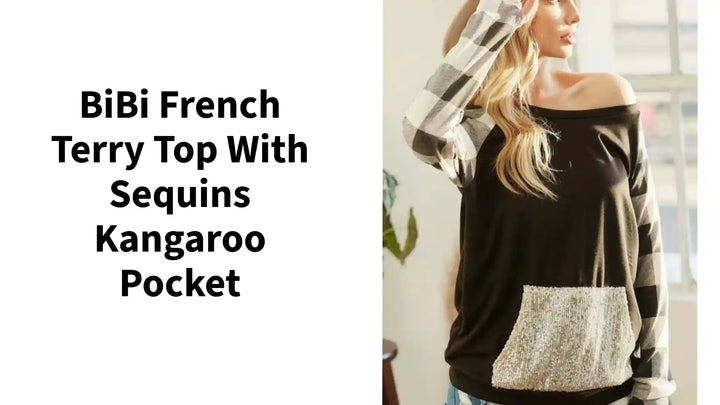 BiBi French Terry Top with Sequins Kangaroo Pocket by@Outfy