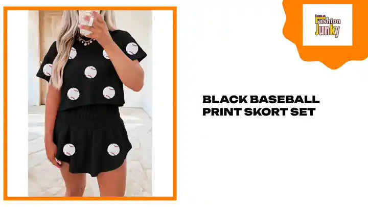 Black Baseball Print Skort Set by@Outfy