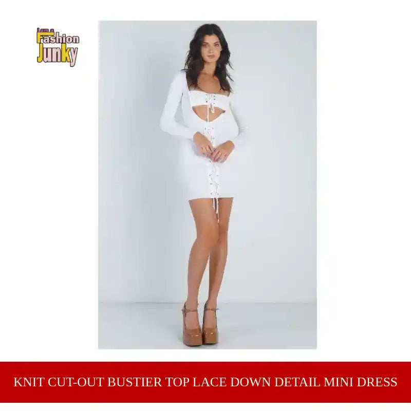 Knit Cut-out Bustier Top Lace Down Detail Mini Dress by@Outfy