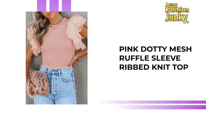 Pink Dotty Mesh Ruffle Sleeve Ribbed Knit Top by@Outfy
