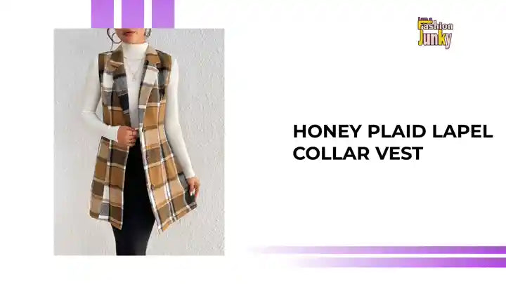 Honey Plaid Lapel Collar Vest by@Outfy