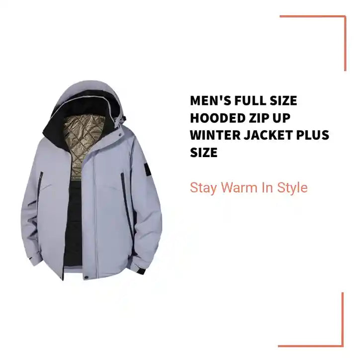 Men's Full Size Hooded Zip Up Winter Jacket Plus Size by@Outfy