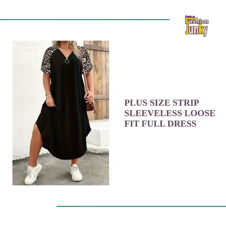 Plus Size Strip Sleeveless Loose Fit Full Dress by@Outfy