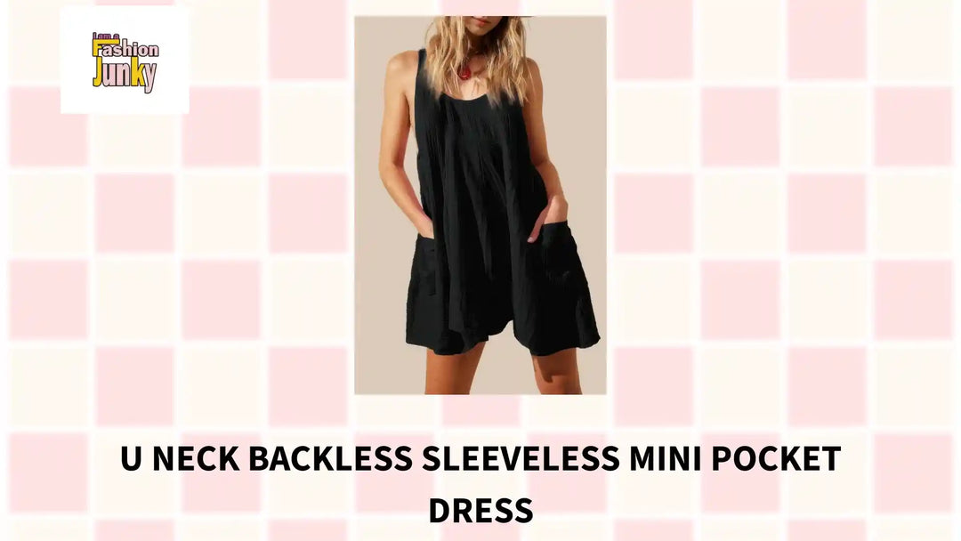 U Neck Backless Sleeveless Mini Pocket Dress by@Outfy