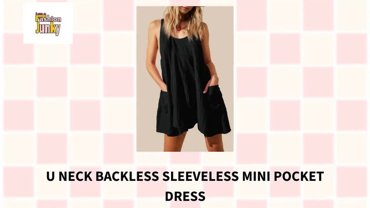 U Neck Backless Sleeveless Mini Pocket Dress by@Outfy