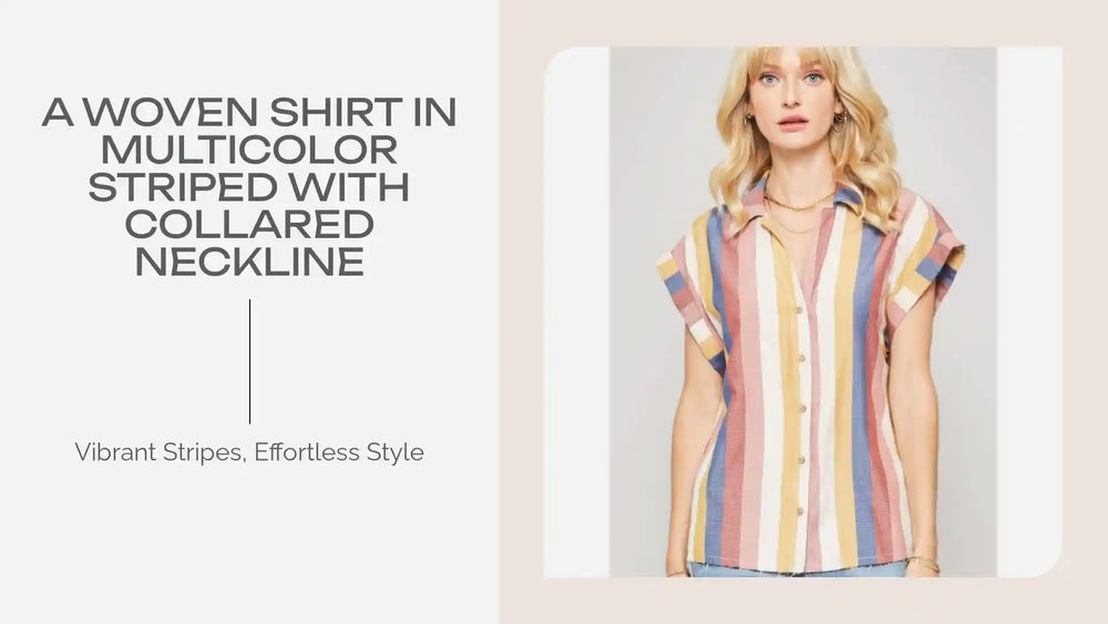 A Woven Shirt In Multicolor Striped With Collared Neckline by@Outfy