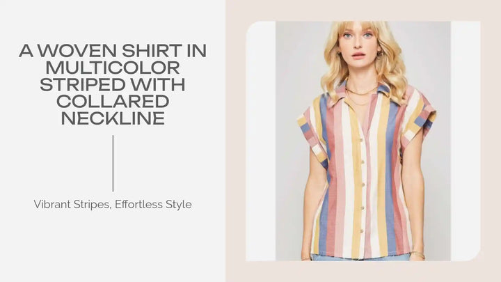 A Woven Shirt In Multicolor Striped With Collared Neckline by@Outfy