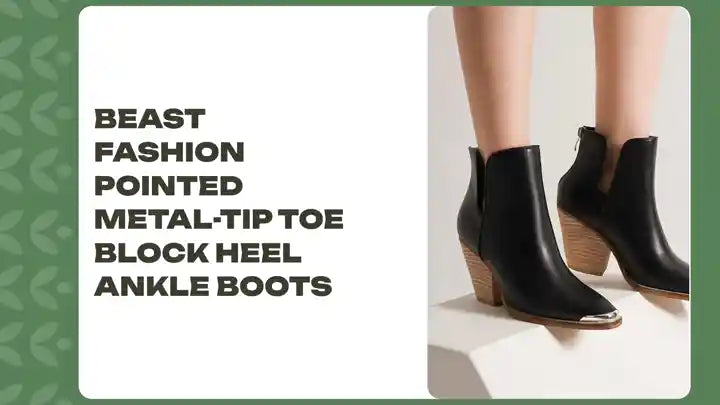 Beast Fashion Pointed Metal-Tip Toe Block Heel Ankle Boots by@Outfy
