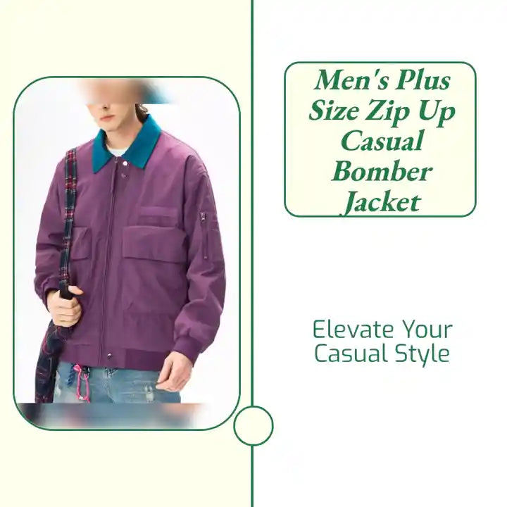 Men's Plus Size Zip Up Casual Bomber Jacket by@Outfy