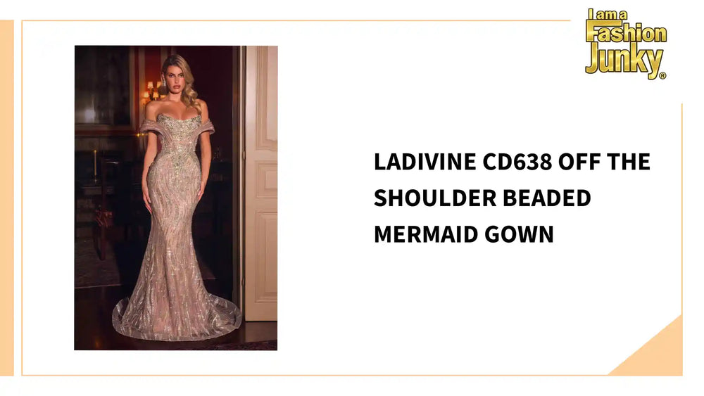 Ladivine CD638 Off The Shoulder Beaded Mermaid Gown by@Outfy