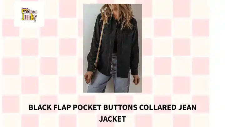 Black Flap Pocket Buttons Collared Jean Jacket by@Outfy