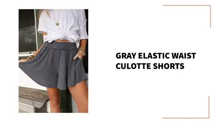 Gray Elastic Waist Culotte Shorts by@Outfy