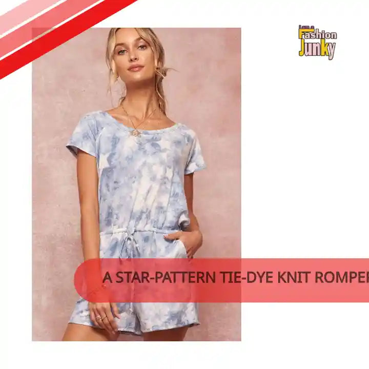 A Star-pattern Tie-dye Knit Romper by@Outfy