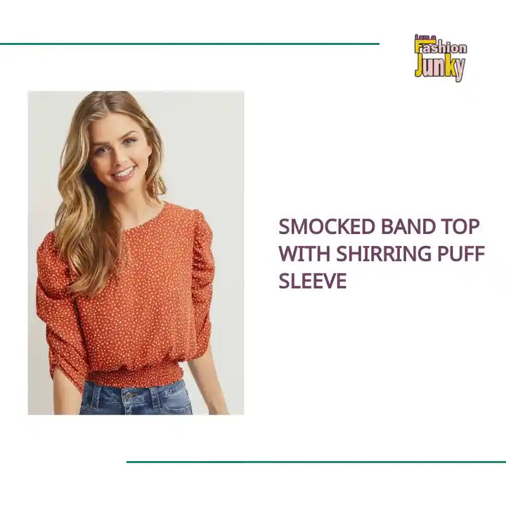 Smocked Band Top With Shirring Puff Sleeve by@Outfy