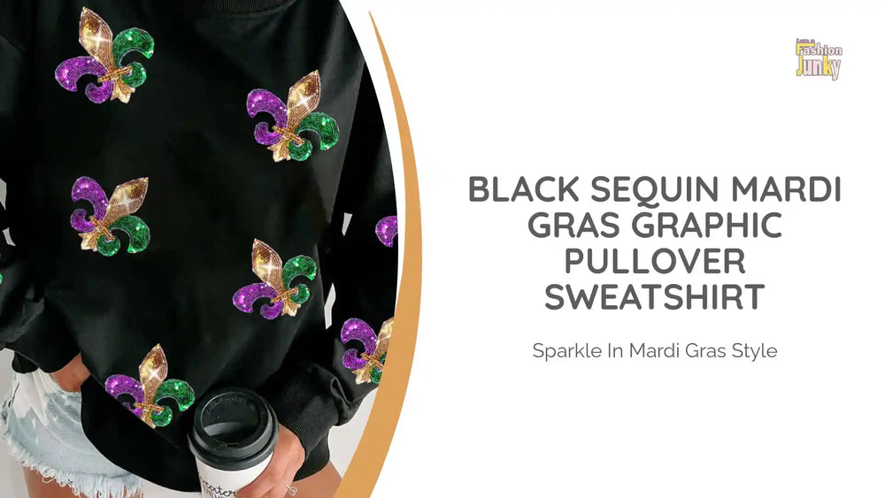 Black Sequin Mardi Gras Graphic Pullover Sweatshirt by@Outfy