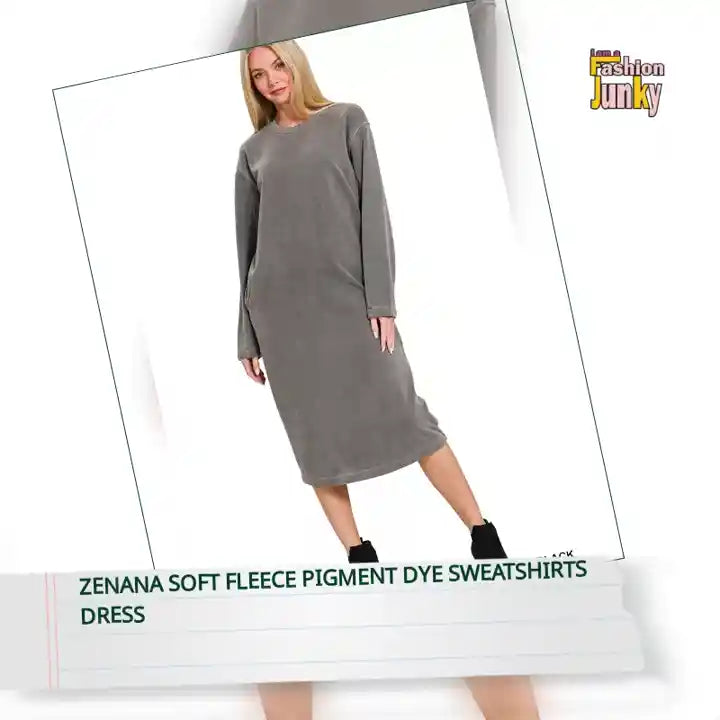 Zenana Soft Fleece Pigment Dye Sweatshirts Dress by@Outfy