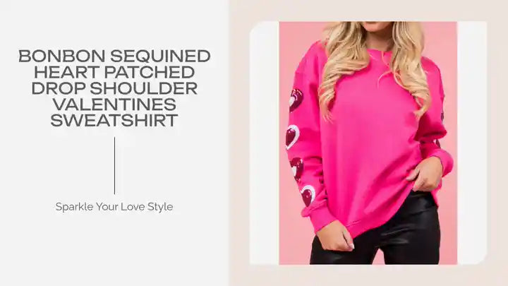 Bonbon Sequined Heart Patched Drop Shoulder Valentines Sweatshirt by@Outfy