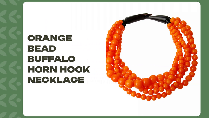 Orange Bead Buffalo Horn Hook Necklace by@Outfy