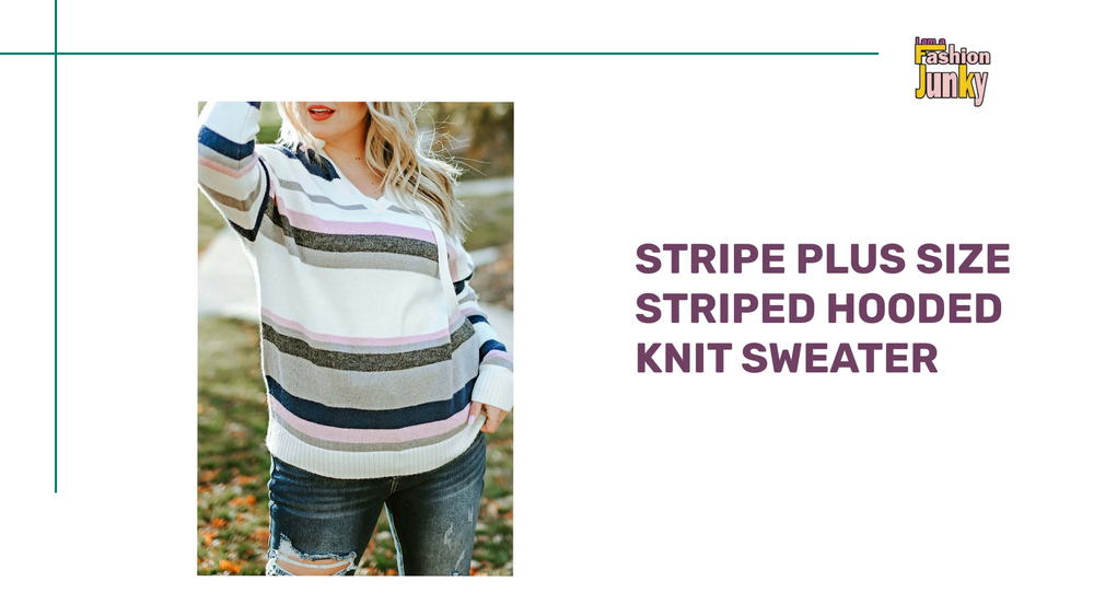 Stripe Plus Size Striped Hooded Knit Sweater by@Outfy