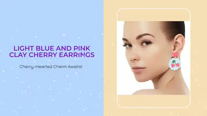 Light Blue and Pink Clay Cherry Earrings by@Outfy