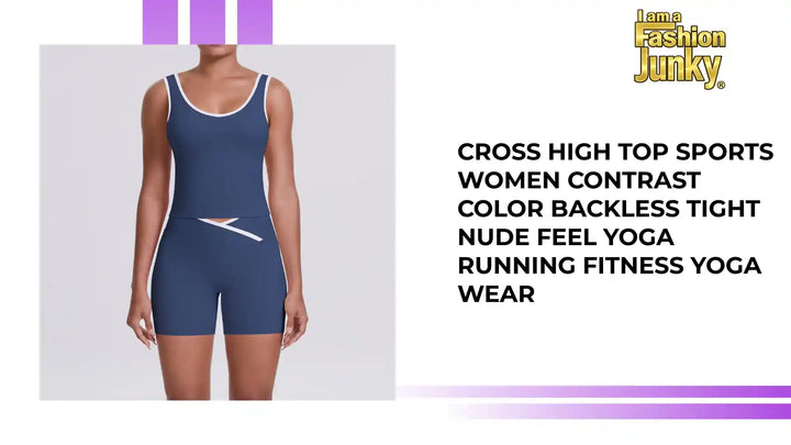 Cross High Top Sports Women Contrast Color Backless Tight Nude Feel Yoga Running Fitness Yoga Wear by@Outfy