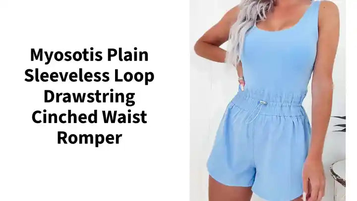 Myosotis Plain Sleeveless Loop Drawstring Cinched Waist Romper by@Outfy
