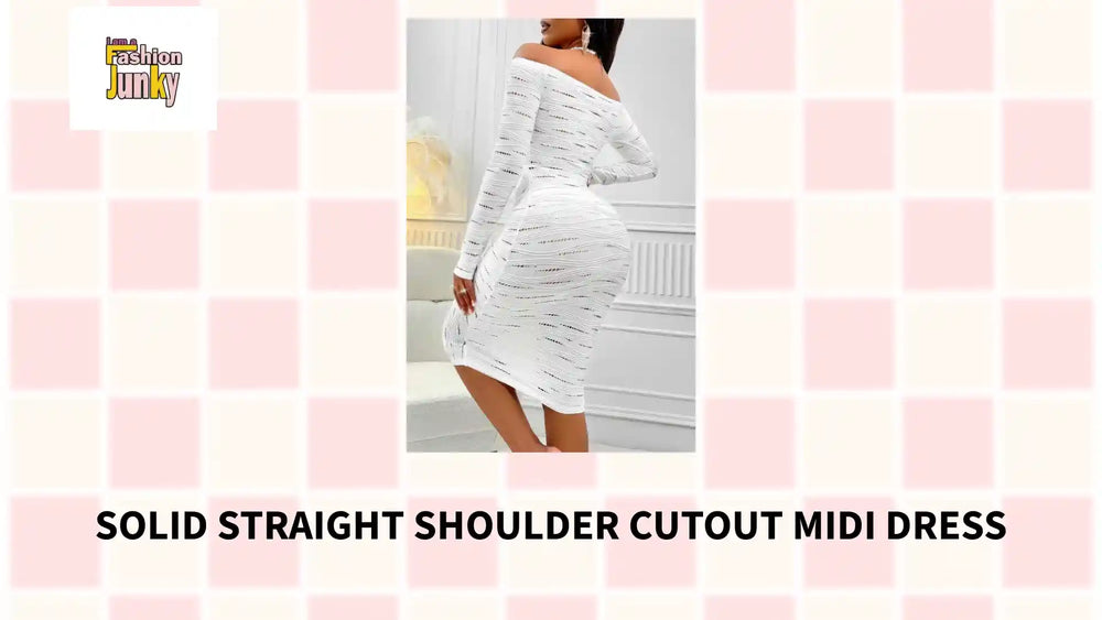 Solid Straight Shoulder Cutout Midi Dress by@Outfy