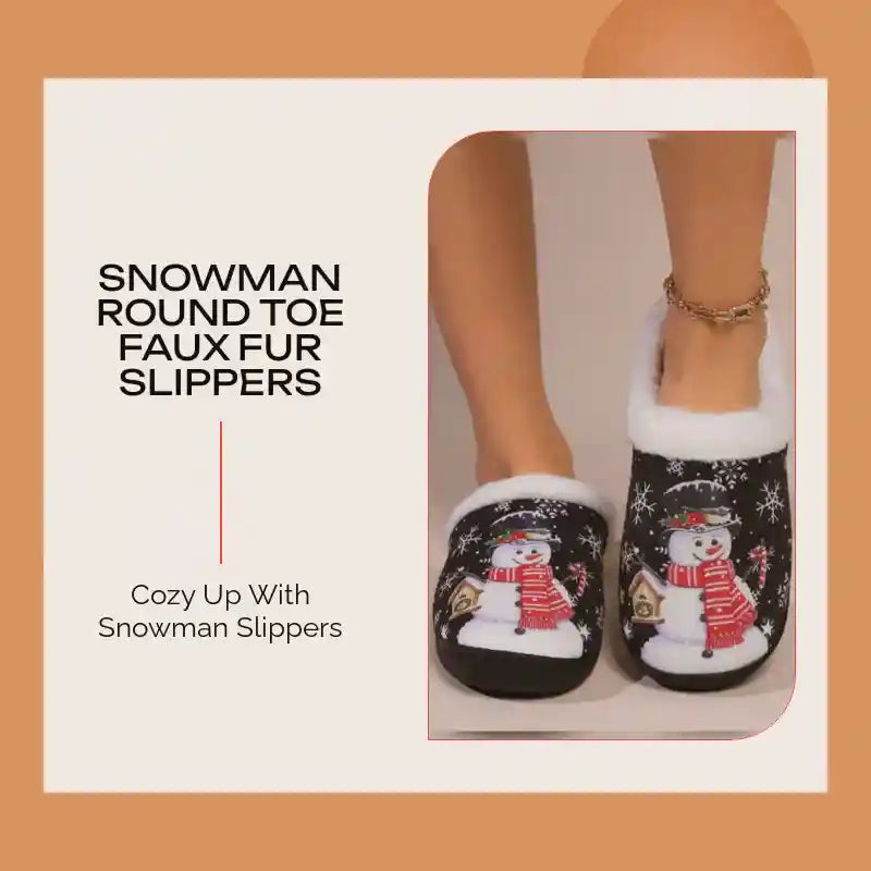 Snowman Round Toe Faux Fur Slippers by@Outfy