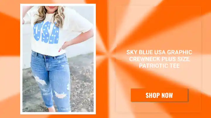 Sky Blue USA Graphic Crewneck Plus Size Patriotic Tee by@Outfy