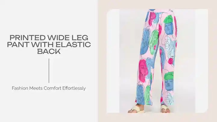 Printed Wide Leg Pant With Elastic Back by@Outfy