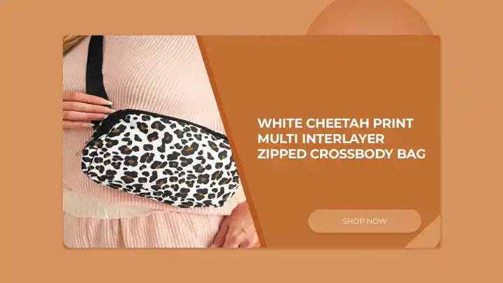 White Cheetah Print Multi Interlayer Zipped Crossbody Bag by@Outfy