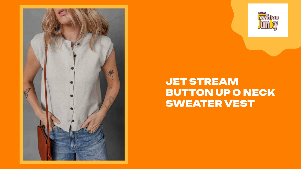 Jet Stream Button Up O Neck Sweater Vest by@Outfy