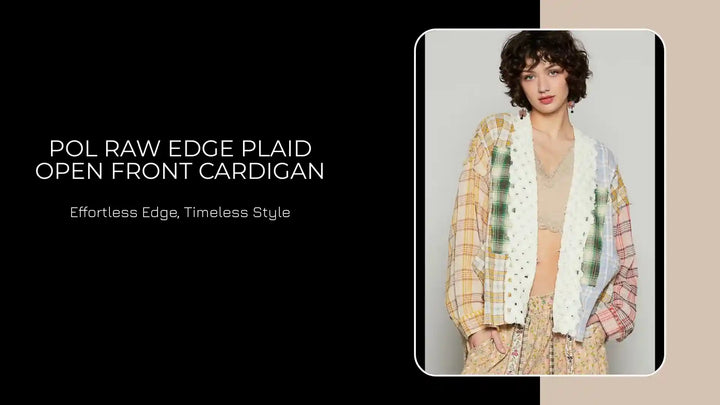POL Raw Edge Plaid Open Front Cardigan by@Outfy