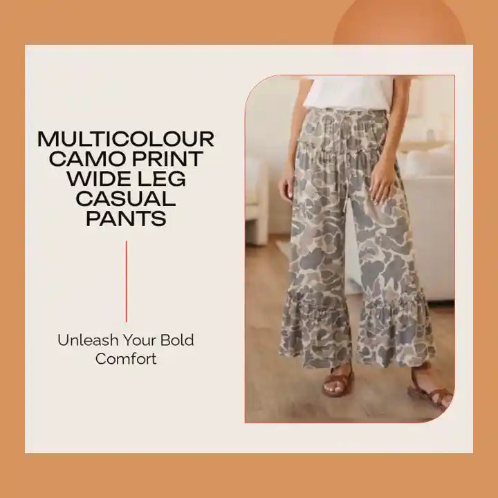 Multicolour Camo Print Wide Leg Casual Pants by@Outfy