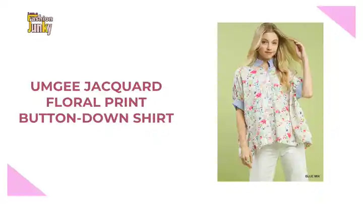 Umgee Jacquard Floral Print Button-Down Shirt by@Outfy