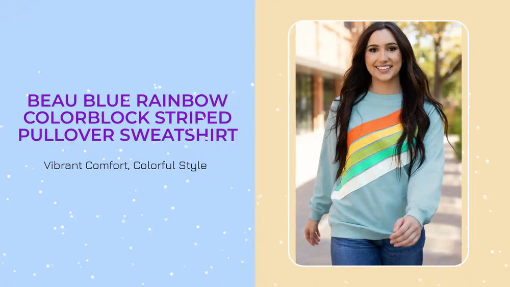 Beau Blue Rainbow Colorblock Striped Pullover Sweatshirt by@Outfy