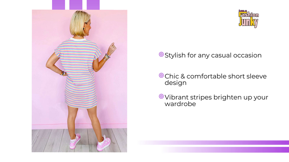 Pink Stripe Crew Neck T Shirt Dress by@Outfy